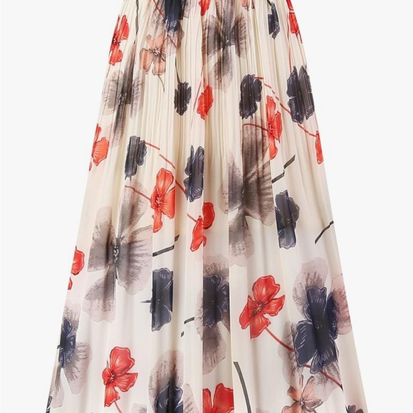 Elegant Floral Maxi Skirt in Red and Cream - Picture 1 of 3